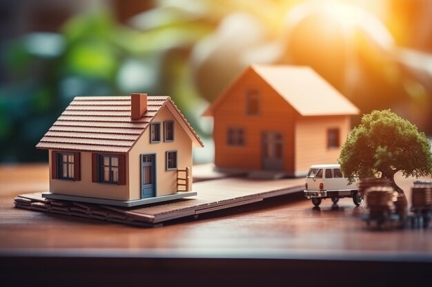 Modèle de maison miniature sur table en bois Concept d'entreprise immobilière
