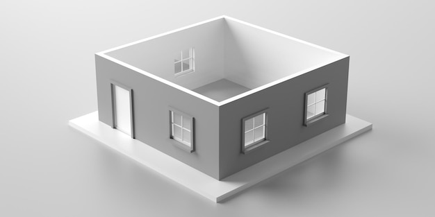 Modèle de maison sans toit isolé sur fond blanc illustration 3d