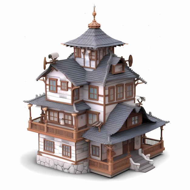 Un modèle de maison avec un toit qui a un toit qui a un petit toit qui a un petit toit.
