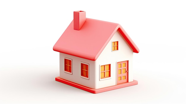 Un modèle de maison avec un toit rouge et une porte rouge.