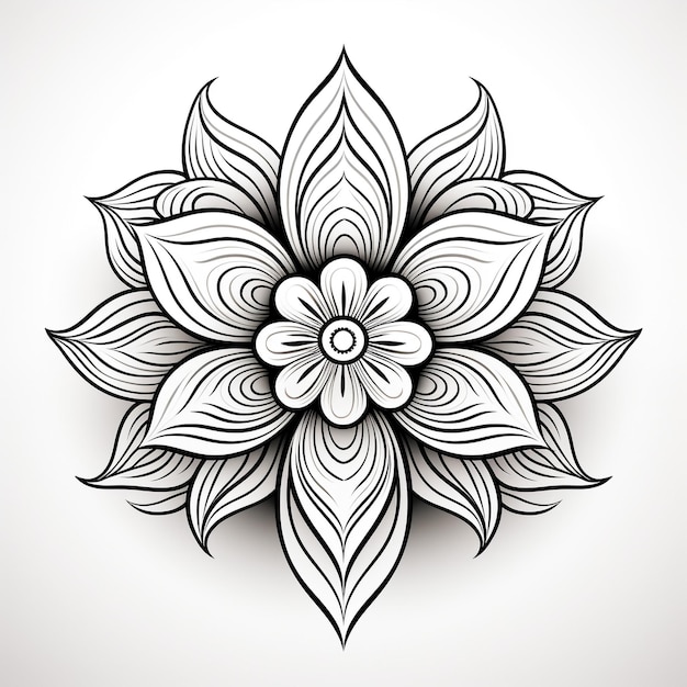 Photo modèle de mandala contour loral avec style ethnique arabe indien noir et blanc