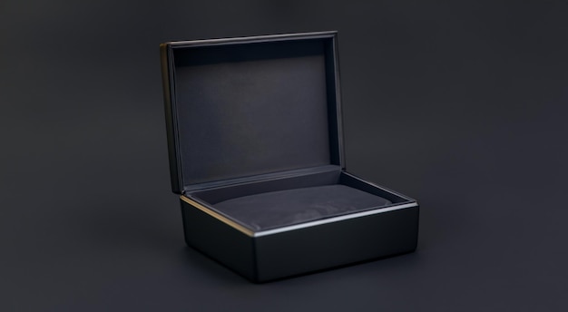Modèle de maquette de boîte à bijoux vide noire ouverte pour la publicité de vente de bijouterie