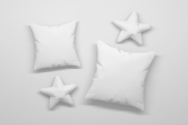 Photo modèle de maquette avec deux oreillers avec des surfaces vierges et deux étoiles soufflées