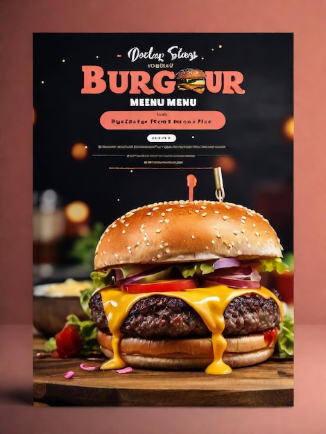 Photo modèle de marketing sur les médias sociaux alimentaires ou culinaires. poste sur les réseaux sociaux carré modifiable pour la promotion. illustration vectorielle avec un burger réaliste.