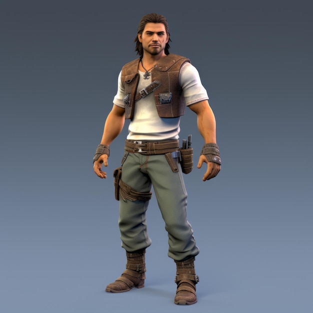 Modèle masculin aventureux avec un sourire facile et un style Tomb Raider