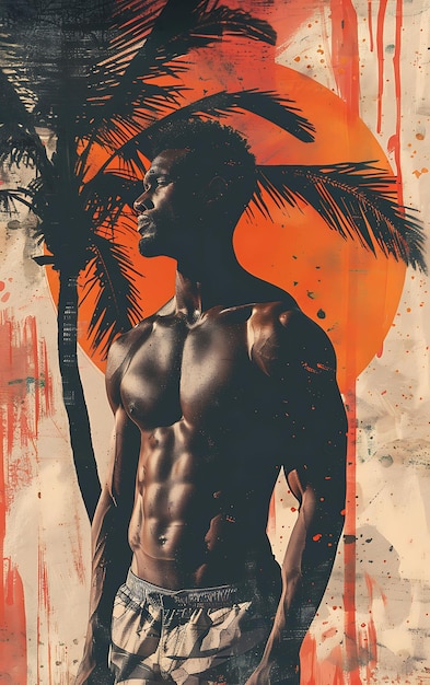 Photo modèle masculin musclé avec des shorts à séchage rapide sport hawaïen vêtements à la mode et à la mode photo