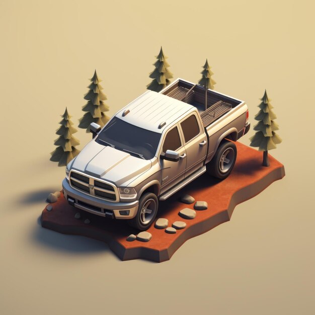 Modèle méticuleusement conçu en 3D d'un pick-up Dodge Ram dans la forêt