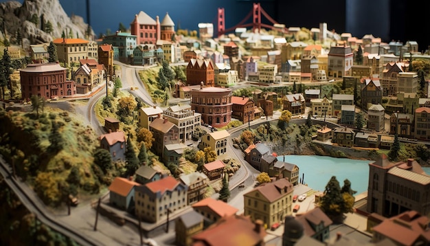 Un modèle miniature détaillé de San Francisco utilisant plusieurs matériaux, y compris les terres vallonnées de la ville.