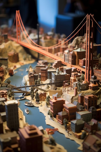 un modèle miniature détaillé de San Francisco utilisant plusieurs matériaux