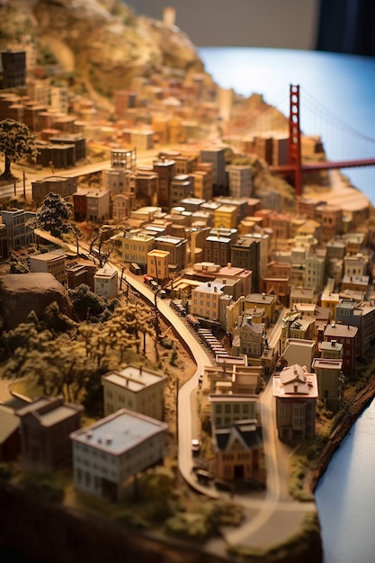 un modèle miniature détaillé de San Francisco utilisant plusieurs matériaux
