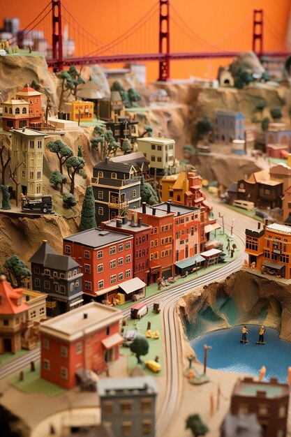 un modèle miniature détaillé de San Francisco utilisant plusieurs matériaux