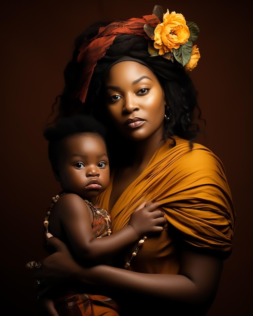 Photo modèle de mode africaine mère et bébé enfant en photographie de mode robe authentique classique