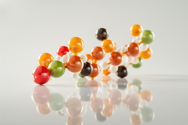 Modèle moléculaire isolé de vitamine C avec réflexion sur fond blanc
