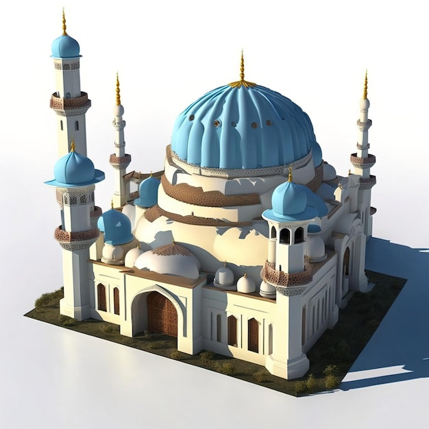 Un modèle de mosquée bleue avec un toit bleu.