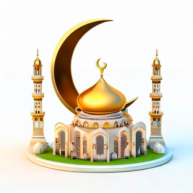 Un modèle de mosquée avec un croissant de lune dessus.
