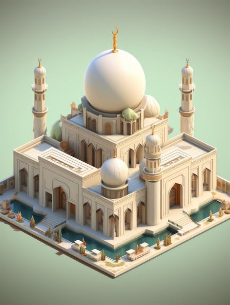 Photo un modèle d'une mosquée avec un dôme blanc sur le dessus