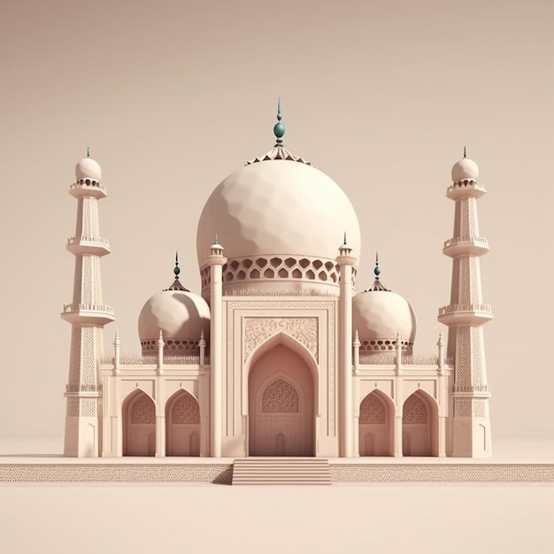 Un modèle de mosquée avec un drapeau bleu sur le dessus.
