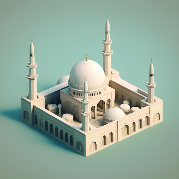 Un modèle d'une mosquée avec un fond bleu.