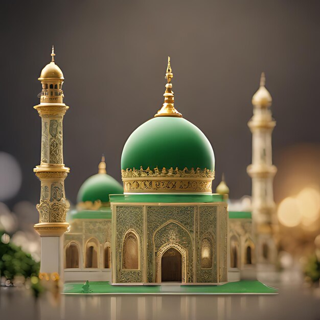 un modèle d'une mosquée verte avec un dôme vert