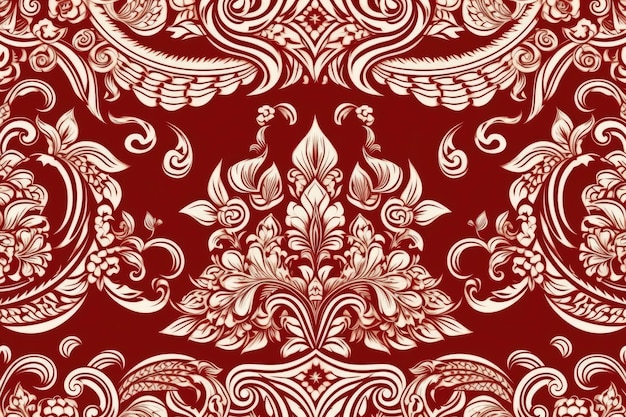 Modèle de motif thaï pour un fond sans couture en rouge et blanc