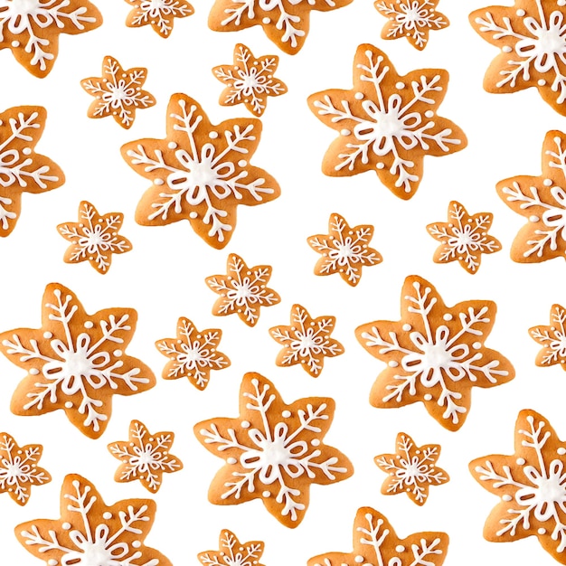 Modèle de Noël avec des biscuits au gingembre en forme de flocons de neige