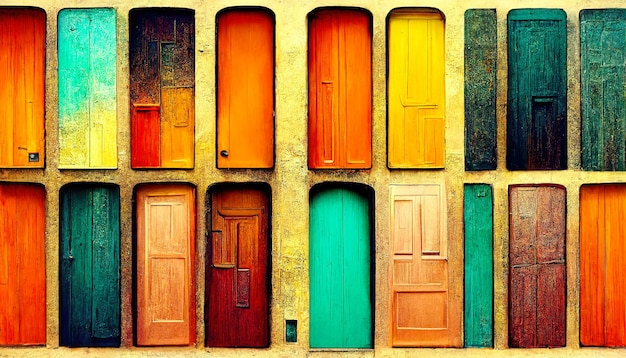 Modèle de nombreuses portes multicolores