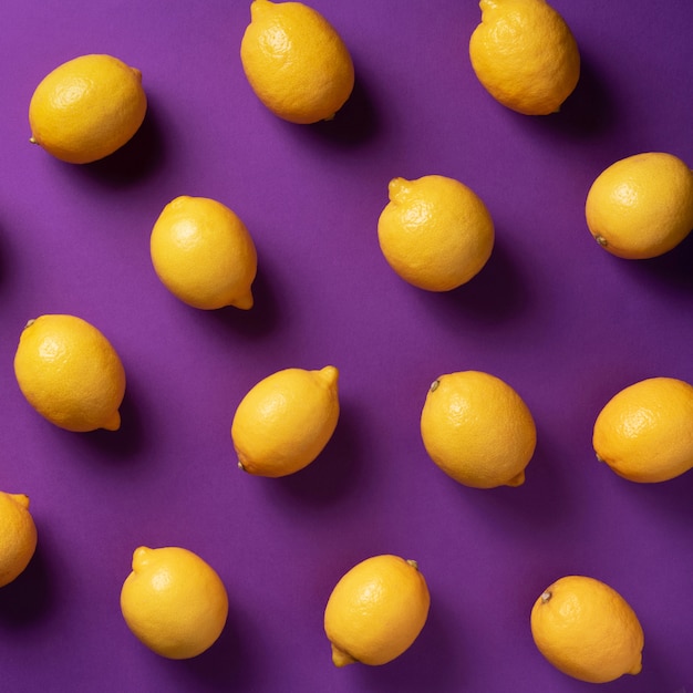 Modèle de nourriture avec des citrons sur fond de papier violet