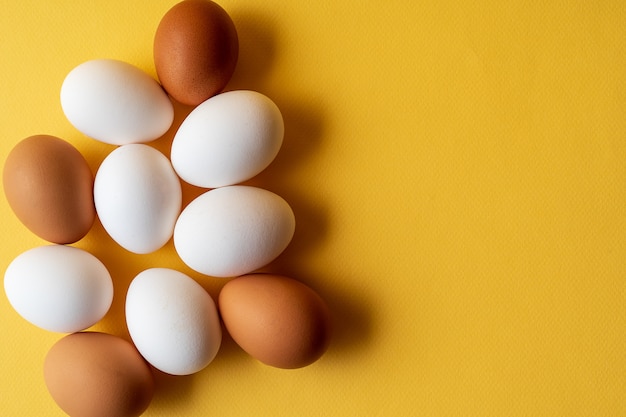 Modèle d&#39;oeufs sur fond pastel jaune.