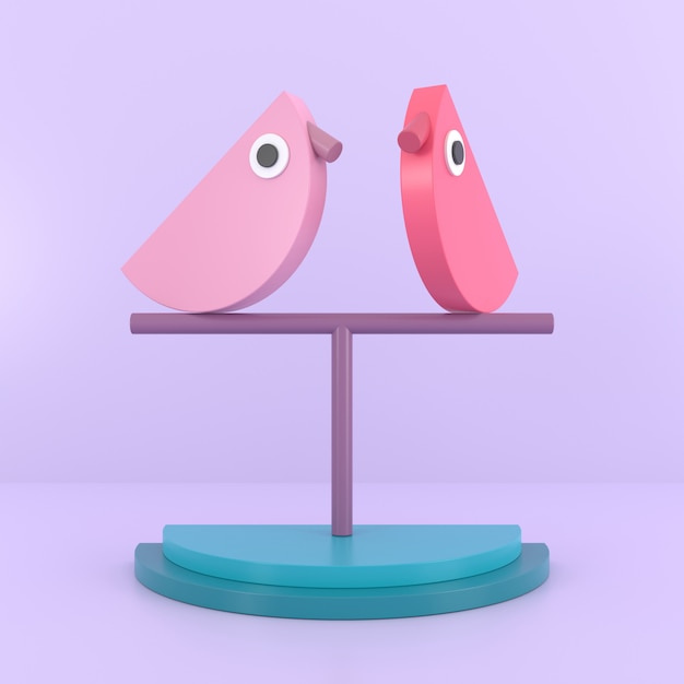 Modèle d'oiseau couple. Rendu 3D.