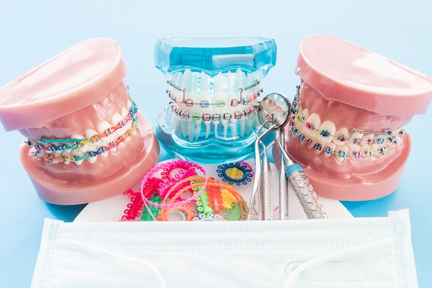 Modèle orthodontique et outil de dentiste - modèle de dents de démonstration des variations de la parenthèse ou du corset orthodontique