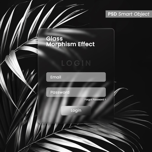 Photo modèle de page de connexion du site web de présentation psd avec design d'effet de morphisme de verre glacé