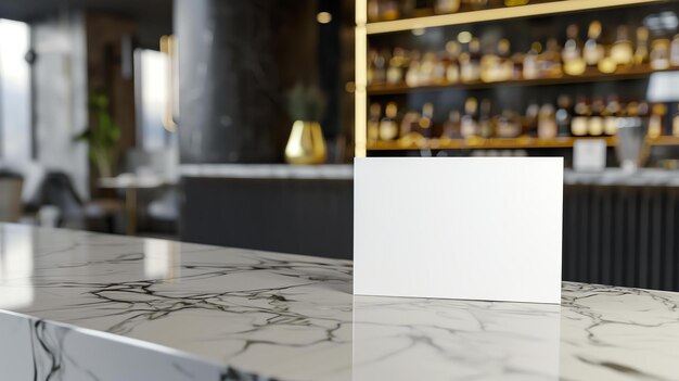Photo modèle de panneau en papier blanc sur table en marbre dans un bar ou un restaurant rendu 3d