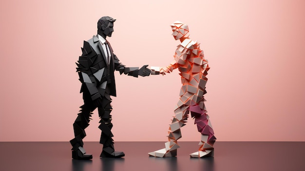 Un modèle en papier origami de deux hommes d'affaires se serrant la main