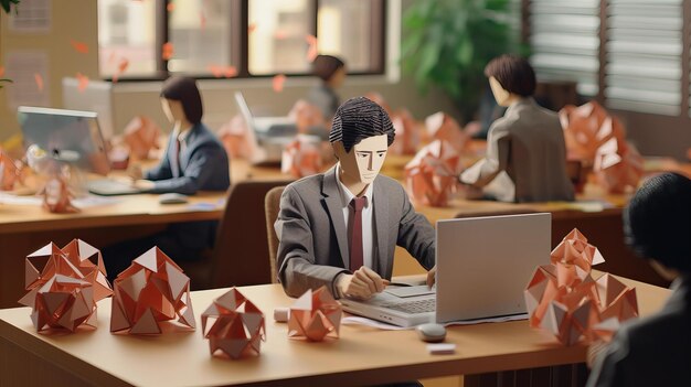 Modèle en papier origami de gens d'affaires travaillant