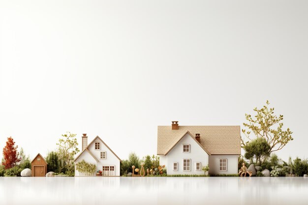 Modèle d'une petite maison devant un mur blanc 3D