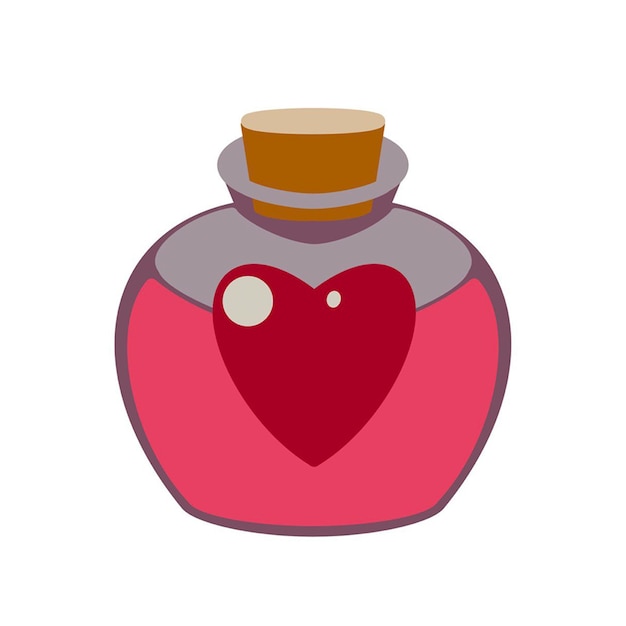 Un modèle plat rétro avec une potion d'amour rose