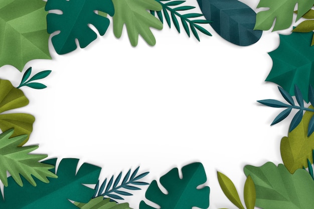 Modèle png de cadre à feuilles vertes dans le style de l'artisanat en papier