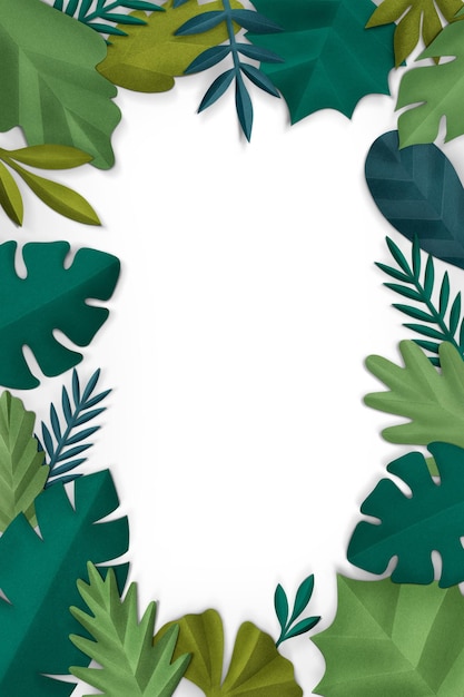 Modèle png de cadre à feuilles vertes dans le style de l'artisanat en papier