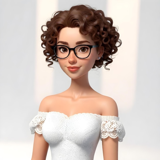 Photo un modèle portant des lunettes et une robe blanche avec une garniture en dentelle blanche