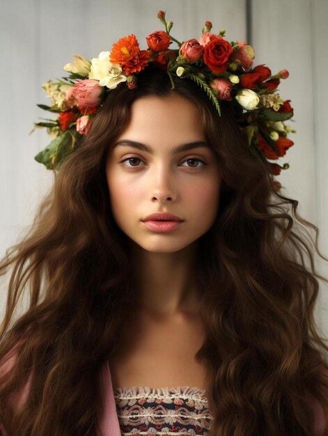 Photo un modèle porte une couronne florale de fleurs.