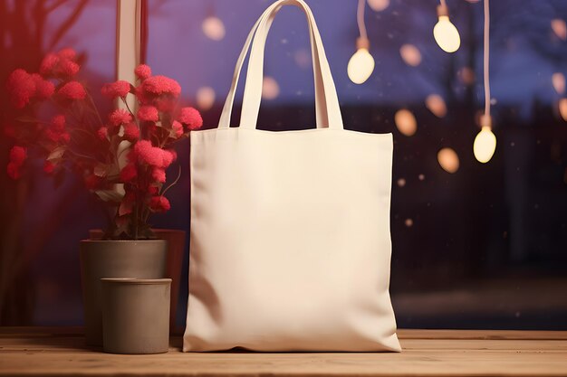 Modèle de produit du sac Tote Valentine Modèle de sac Tote blanc pour la fête de la Saint-Valentin