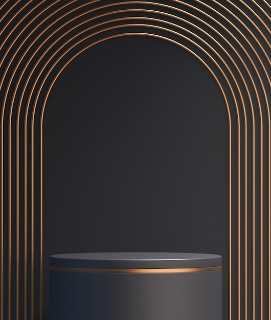 Modèle de produit de podium 3D noir et or avec fond abstrait illustration de rendu 3D