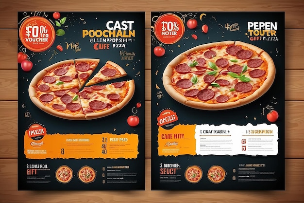 modèle de prospectus de chèque-cadeau de restaurant avec une délicieuse pizza au fromage pepperoni