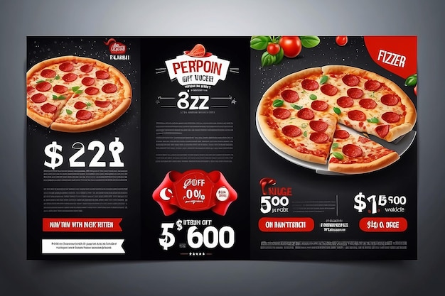 modèle de prospectus de chèque-cadeau de restaurant avec une délicieuse pizza au fromage pepperoni