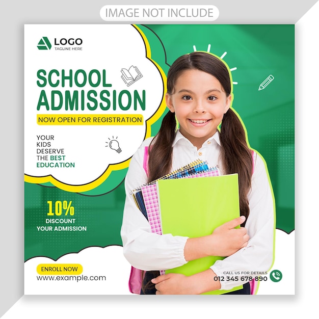 Modèle de publication sur les réseaux sociaux et sur Instagram pour l'admission à l'école