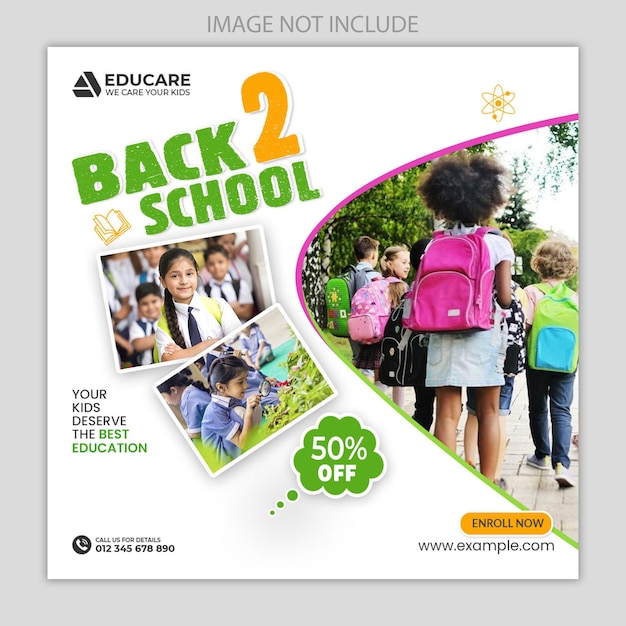 Modèle de publication sur les réseaux sociaux et sur Instagram pour l'admission à l'école