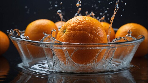 modèle de publicité d'arrière-plan frais avec des fruits d'orange mûrs et éclaboussés avec de l'eau