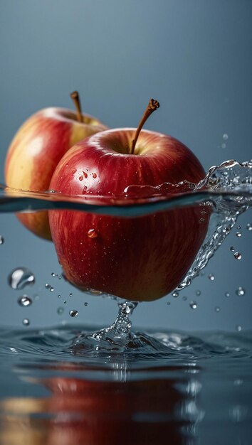 modèle de publicité d'arrière-plan de pomme rouge premium éclaboussée d'eau fraîche