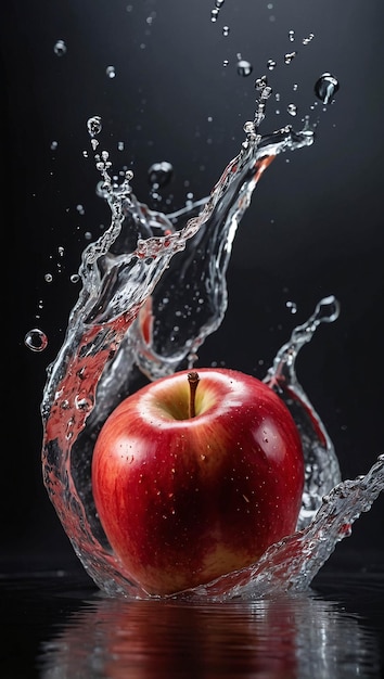 modèle de publicité d'arrière-plan de pomme rouge premium éclaboussée d'eau fraîche