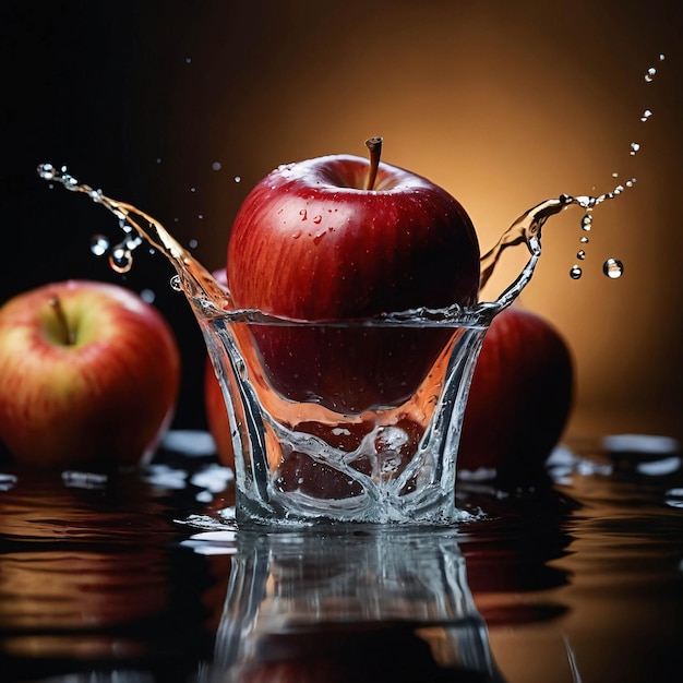 modèle de publicité d'arrière-plan de pomme rouge premium éclaboussée d'eau fraîche